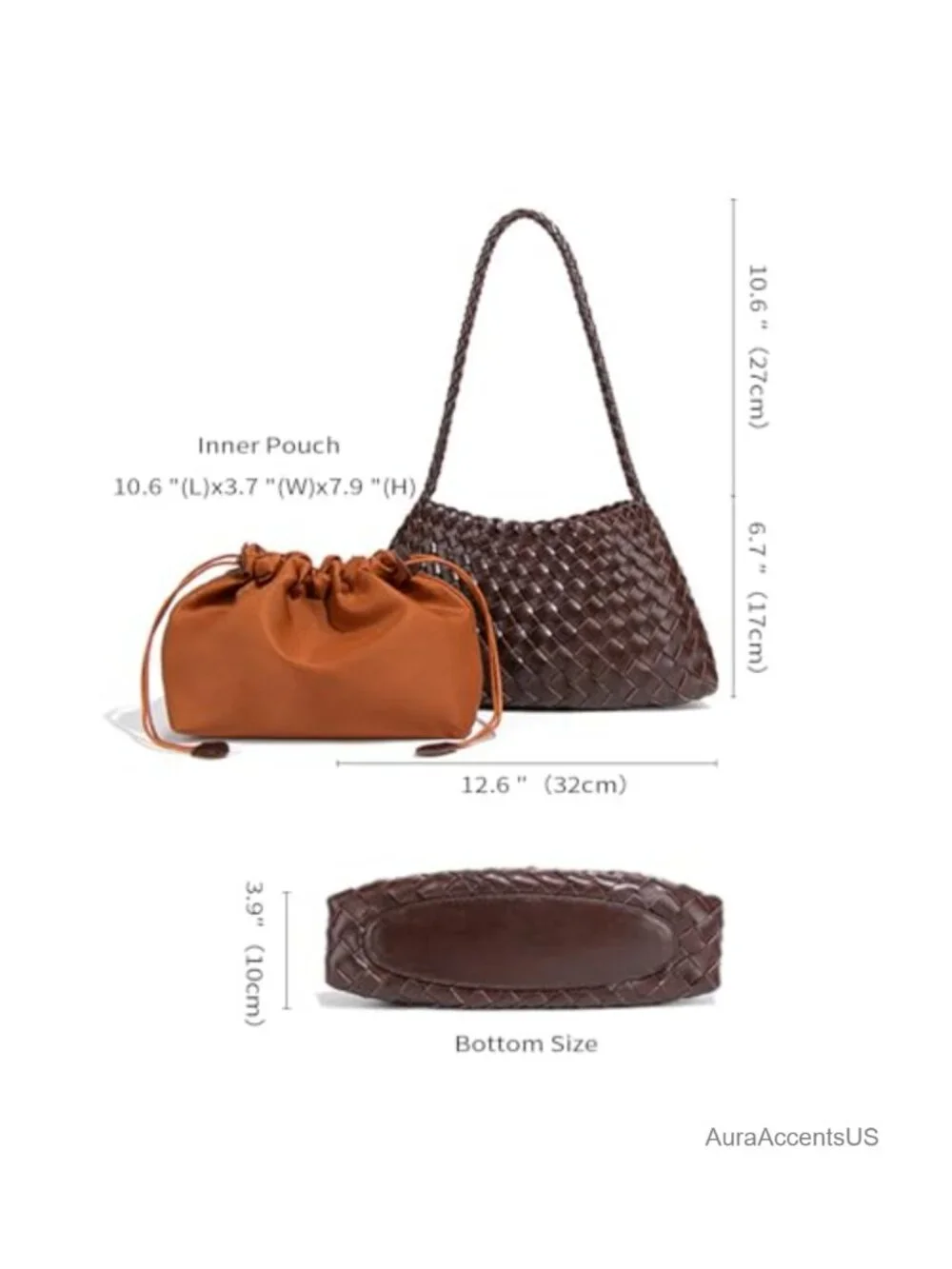 Women's Vegan Leather Woven Hobo Shoulder Bag Tote Purse